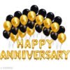 Happy Anniversary (16 Gold Foil Letters) + 30 Metallic Balloons Combo (Black , Gold)