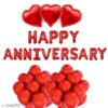 Happy Anniversary (16 Red Foil Letters) + 3 Red Heart Foil Balloons + 30 Metallic Balloons (Red)