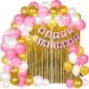 1 Pink Happy Birthday Banner+2 Pc Gold Fringe Curtain+30 Pcs Mettalic Balloon for Kids Girls Boys Women Birthday, Baby Shower, Princess, 1st, 2nd Years Decorations Combo Kit Exclusive Packet Letter Balloon??(Pink, Gold, White, Pack of 1)