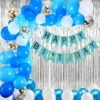 Printed Happy Birthday Blue Banner 30 Pc Metallic Balloon 2 Shiny Silver Fringe Curtain 5 Golden Confetti Balloon??(Blue, White, Silver, Pack of 38)