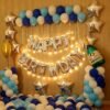 Printed Premium 127pc Blue Birthday Balloon Decoration Items with 1pc Silver Happy Birthday foil letters, 1pc Champagne Bottle, 1pc Glass, 8pc Silver Star, 100pc metallic Balloons, 1pc led & 1pc pump Letter Balloon??(Multicolor, Pack of 114)