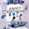 Happy Birthday Silver (13 Letter)Foil+ 2 Star Foil (16 Inchs)(Silver)+ 30 pcs Balloons (Silver, Blue,Black)