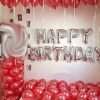Happy Birthday Silver Foil Balloon 13 Letters + Pack of 25 Red Balloons