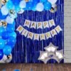 Happy Birthday Banner and HD Metallic Confetti Balloons with Foil Star and Curtains Decoration Kit Set Decorations Items Combo for Boys (Blue) (White)??(Set of 41)