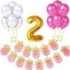 2nd Birthday Decoration for Girls Pink Theme-Crown Gilttery Pink Happy Birthday Banner(13)+2 No. Golden Foil Balloon(1)+HD Metallic Balloons Pink(15)+White(15)-Total-44 Pcs