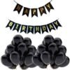 Happy Birthday Banner & Balloons Combo for Birthday Party Decoration (1 Banner, 30 Metallic Black Balloon)