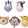 5 pcs Jungle Theme Animal foil Balloon with Stick Theme Party Supplies (Jungle Theme Animal Balloon)
