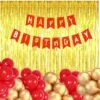 Solid HAPPY BIRTHDAY RED BANNER 2 PCS GOLDEN CURTAIN 50 PCS RED AND GOLD BALLOONS Balloon??(Red, Gold, Pack of 53)