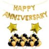 16 pcs Happy Anniversary Gold Foil Letters + 2pcs Gold Foil Stars (10inch) + 30 pcs Metallic Balloons (Black, Gold)