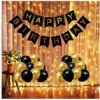 Black Gold Balloons & Banner Birthday Decorations Kit for Boys & Girls with Rice Lights LED Backdrop- Pack of 32 (Set of 32)