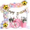 85pcs Calligraphy Birthday Banner with Pastel Balloons with Hand Balloon Pump & Glue Dot, Balloon Arch for Girls Wife Mom Happy Birthday Decorations Items Set