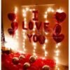 Happy Anniversary Romantic Surprise Decoration kit with Heart Shaped foil Balloons, Led Lights, I Love You foil Balloon Letters and Balloon Pump - Romantic Decoration Combo Letter Balloon (Multicolor, Pack of 53)