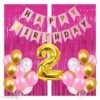 Happy Birthday Banner- Pink + 2 pcs Pink Fringe Curtains + 2 No. Gold Foil + 30 pcs Pink, White, Gold Metallic Balloons Combo