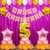 5th Birthday Decorations Kit For Baby Girl - 38Pcs Birthday Decorations Kit For Baby Girl Pink With No.5 Golden Foil Balloon, Happy Birthday Cardstock Paper Banner, Metallic Balloons (Set of 38)