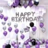 Solid Pack of 61 pcs Happy Birthday Silver Foil Balloons + Metallic Balloons (Purple, Black & Silver),Birthday Decoration Items for Kids, Adults Balloon (Purple, Silver, Black, Pack of 61)