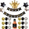 Happy Birthday Banner with Crown Star and Aged to Perfection Foil Balloon and Metallic Balloon Set