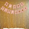 Happy Birthday Banner Pink Color with Fairy Light for Birthday Decoration