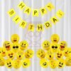 Happy Birthday Decoration Kit Combo Set Emoji Smiley Balloons with Plain Banner unique Girls Boys Kids Home Party Items First Funky look 1 18 21 16 24 25 50 (Yellow Theme, Pack Of 51)
