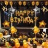 1 HAPPY BIRTHDAY FOIL GOLDEN, 50 BALLOONS BLACK GOLDEN, 2 STAR gold, 2 silver star, 1 light