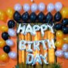 Happy Birthday Letter Foil Balloon 13 Letter Set (Silver) + Pack of 30 Pcs Balloons (Black Golden Silver) Pack of 43