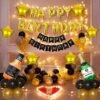 Solid Pack of 69 pcs Birthday Decoration Kit - 1 set of Golden Happy Birthday foil balloon + 1 set Black Happy Birthday Banner + 45 pcs of Black , silver & golden metallic balloons + 6 Gold Star foil balloon +1 Whiskey & 1 Champagne Foil Balloon + 1 led fairy light + 1 Air pump Balloon Balloon (Gold, Black, Silver, Pack of 69)