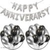 Happy Anniversary + 30 Metallic Balloons Combo (Black , Silver)