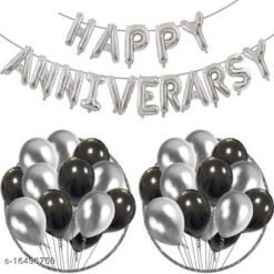 Happy Anniversary + 30 Metallic Balloons Combo (Black , Silver)