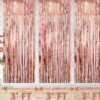 Premium Metallic Tinsel Foil Fringe Curtains(3Pcs) Birthday Baby Shower Bride to be Wedding Engagement Celebration Anniversary Love First 1st 18th 21st 24th 25th 50th, Rose Gold Theme
