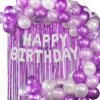 Happy Birthday decoration set of 82pc combo with Happy Birthday Foil Silver color, 60 Mettalic & 5 confetti Balloons, Fringe, Balloon Arch, Ribbon for Birthday Decoration