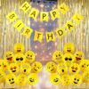 Happy Birthday Decoration Kit Combo Set Emoji Smiley Balloons Fairy LED Light Foil Curtains Banner Girls Boys Kids Home Party Items First 1 18 21 16 24 25 50 (Yellow Theme, Pack Of 54)