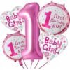 1st Birthday Girl Foil Balloons Bouquet for Girls Birthday Party