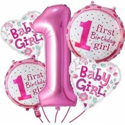 1st Birthday Girl Foil Balloons Bouquet for Girls Birthday Party