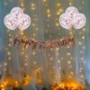 1pc rose gold happy birthday banner, 8pcs rose gold confetti balloon and 1set led light 9Meter long. This birthday decoration kit with string lights is very trending now and make one of the best birthday backdrop for your loved ones.This set has been curated by us Party Propz after huge demand from our lovely customers