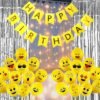 Happy Birthday Decoration Kit Combo Set Emoji Smiley Balloons Fairy LED Light Foil Curtains Banner Girls Boys Kids Home Party Items First 1 18 21 16 24 25 (Yellow Theme, Pack Of 54)