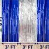 Premium Metallic Tinsel Foil Fringe Curtains(3Pcs) Birthday Baby Shower Bride to be Wedding Engagement Celebration Anniversary Love First 1st 18th 21st 24th 25th 50th, Blue Silver Theme