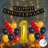 1st Happy Anniversary Decoration Items with Light LED Banner, Balloons, Glue Dot Arch 55Pcs Set for 1st Party Room Decoration Combo Set/Couple Wedding, Marriage Celebration