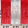 Premium Metallic Tinsel Foil Fringe Curtains(3Pcs) Birthday Baby Shower Bride to be Wedding Engagement Celebration Anniversary Love First 1st 18th 21st 24th 25th 50th, Red Silver Theme