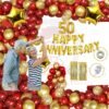 1 Pack of Happy Anniversary Foil (Gold) + 1 pc 50 Number Foil (Gold) +2 Pcs Fringe Curtain Foil + 2 Pcs Star Foil (Gold) + 1 Pc Glue Dot + 1 Pc Arch & Pack of 60 HD Metallic Balloons (30 Pcs Red, 30 Pcs Gold) golden jublie