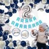 Boys Girls Second Happy Birthday Balloons Decoration Kit Combo For 2nd Birthday Kids Baby Shower, Blue Banner ,2 no. Foil &75 Pcs Balloons for Kids Party (Dark Blue Theme, Pack of 81)