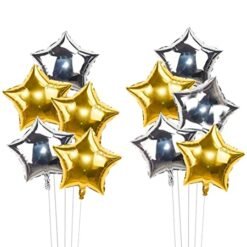 10 Golden and Silver Star Foil Balloons for Birthday, Anniversary , party