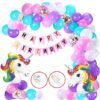 Unicorn Theme Birthday Decorations Items Combo Set - 50Pcs Kit with Happy Birthday Bunting, Head Foil, Metallic Balloons - Happy Birthday Decoration Kit for Girls / Unicorn Birthday Decorations