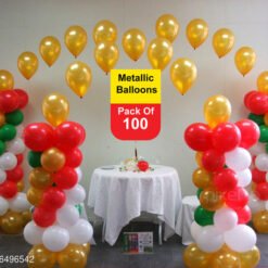 ORANGE, WHITE, GREEN, RED, GOLD Balloons (Pack of 100pcs) for Happy Birthday, Anniversary, New Year, Christmas Party Decoration