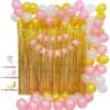 Happy Birthday Decoration set of Pink HAPPY BIRTHDAY banner, 2 Gold Metallic Curtains, 50 Gold,Pink,White Balloons and Gold,Pink Curling Ribbon