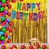(65 Pcs) Happy Birthday Balloons For Decoration Kit Multi Dot Happy Birthday Letter and Gold Curtain Foil with HD Metallic Multi Color Latex Balloons Combo Set (Multi)