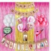 Baby girl first 1st happy birthday room wall party decorations combo kit pack pink color theme (Set of 85)
