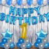 Birthday Decoration kit for 1st Birthday Boys-56Pcs with Foil Curtain / Bday Supplies Items