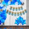 Happy Birthday Crown Banner and HD Metallic Confetti Balloons with Foil Star and Curtains Decoration Kit Set Decorations Items Combo for Boys (Pack of 39) (Blue) (White)