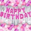 Happy Birthday Decorations For Girls Combo Set- Pink White Metallic Balloons With Confetti, Happy Birthday Letter Foil Balloon, Foil Curtain