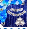 Happy Birthday White Banner and HD Metallic Confetti Balloons with Foil Star and Curtains Decoration Kit Set Decorations Items Combo for Kids Boys (Pack of 40) (Blue) (White)