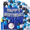 Happy Birthday Balloons Decorations Set - 60Pcs Bday, Star Foil Balloon, Blue Black Metallic Balloons, Foil Curtain, Pump - Theme Decoration for Husband, Wife birthday Celebrate Ka Saman